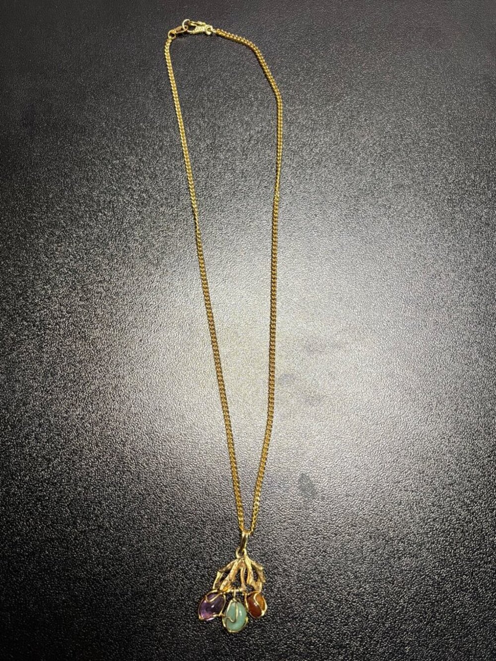 Vintage Gold Tone Wire-Wrapped Stone Cluster Pendant Necklace